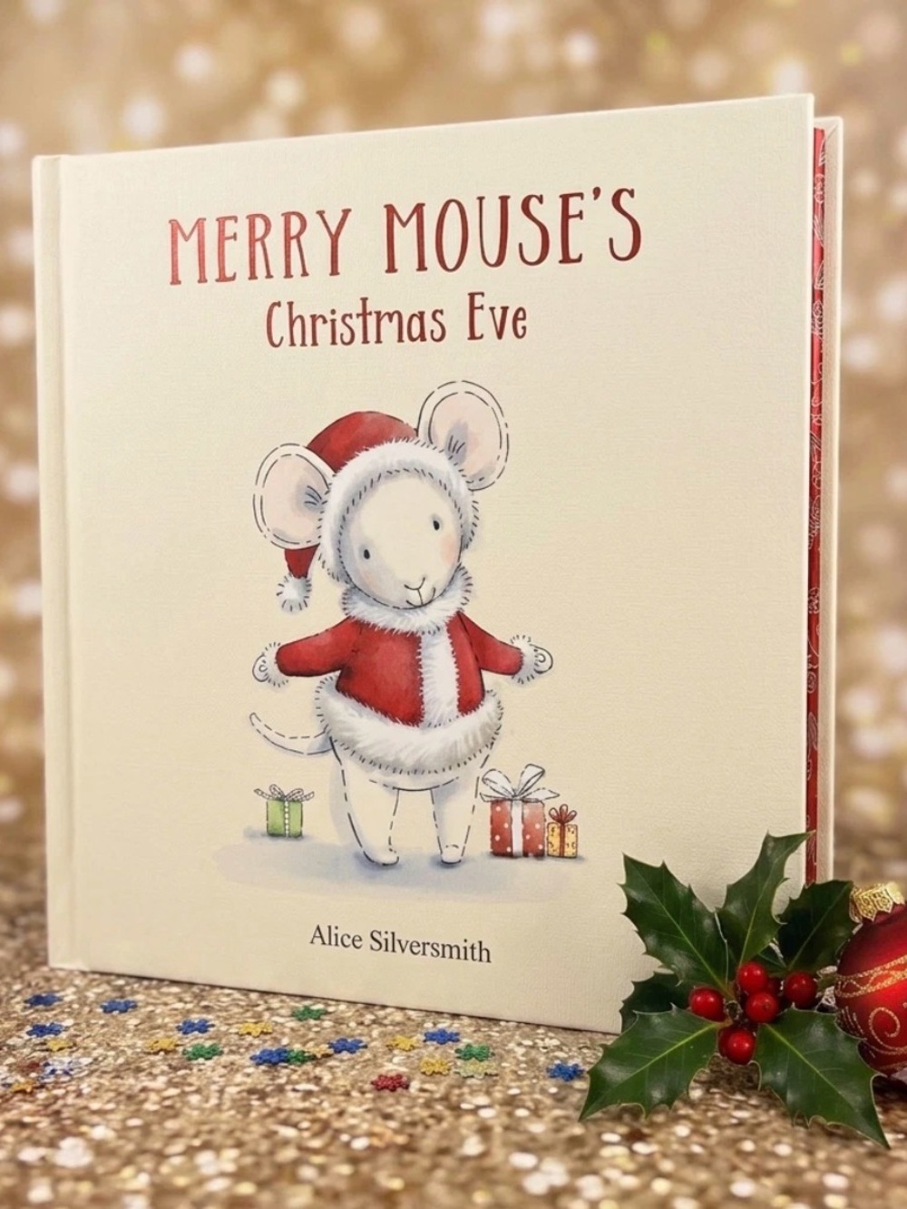 Jellycat Books Merry Mouse's Christmas Eve Board Book BK4MER Alice - Cream & Red